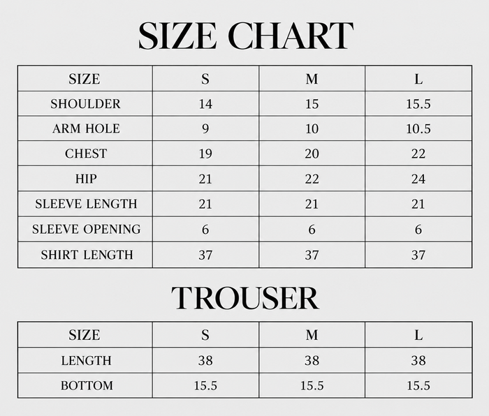 Althea Size Chart