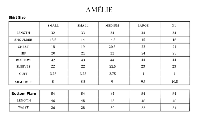 AMÉLIE Size Chart