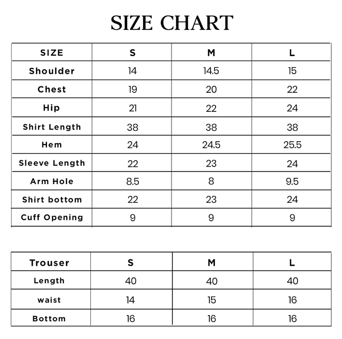 Armish Size Chart