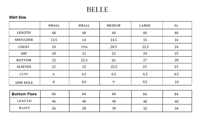 BELLE Size Chart