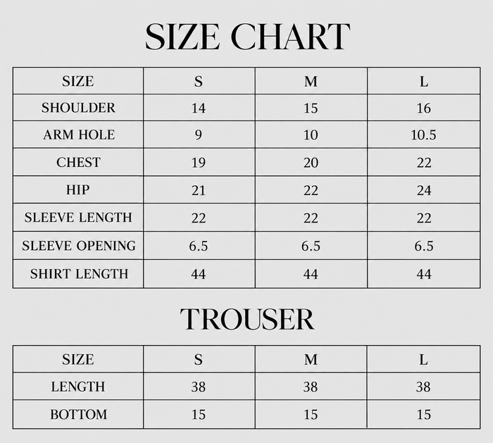 Delphine Size Chart