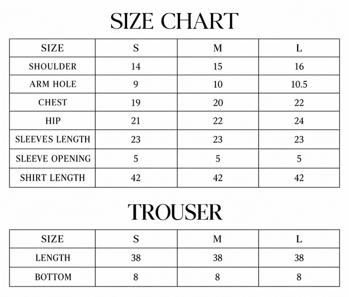 Darkrose Size Chart