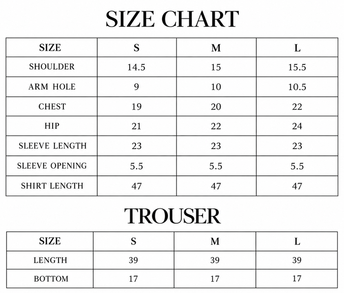 kalvia Size Chart