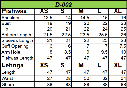D-02 Size Chart