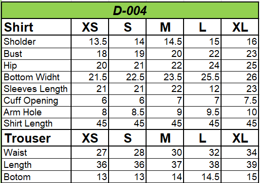 D-04 Size Chart