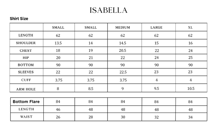 ISABELLA Size Chart