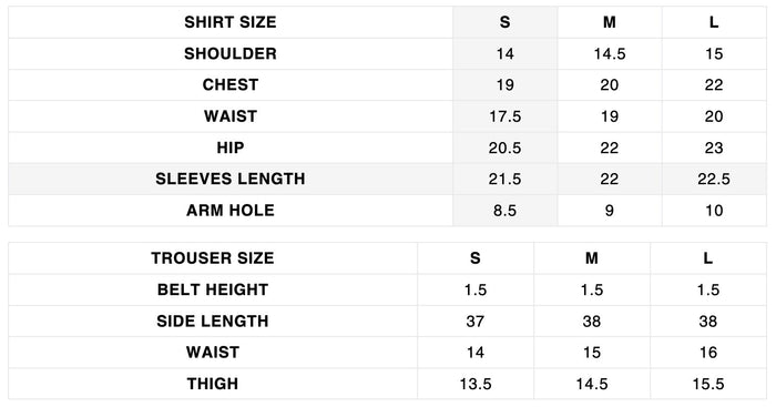 KAJAL Size Chart