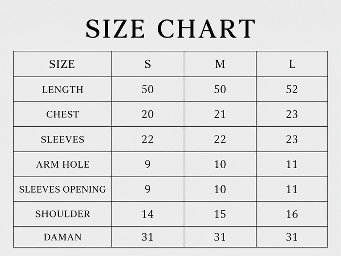 D-07 Kaftan Size Chart
