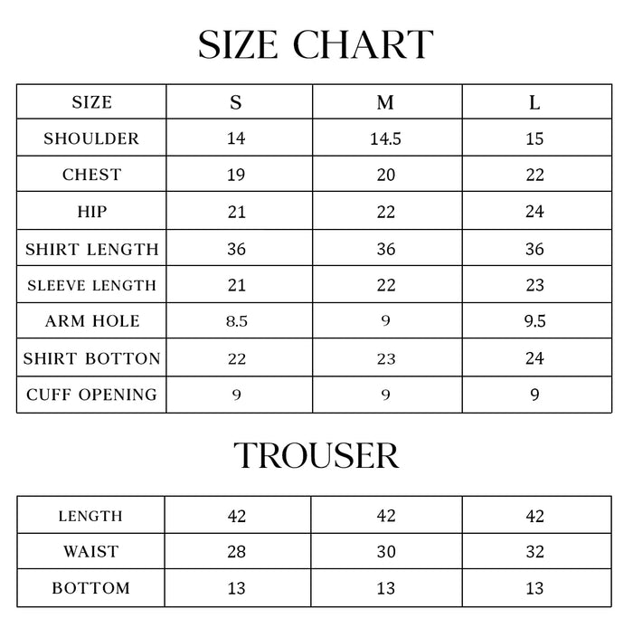 LWN-01 Size Chart