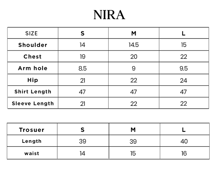 Nira Size Chart