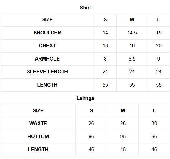 Noor-e-Jaan Size Chart