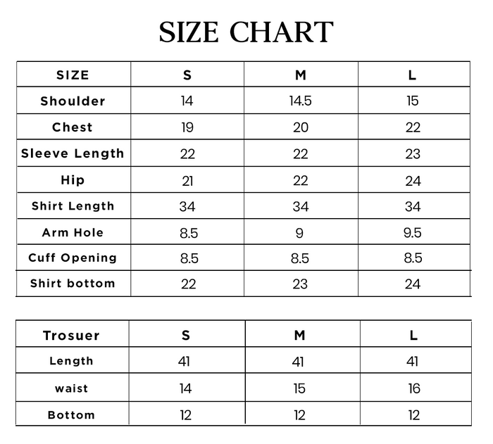 Noor Size Chart