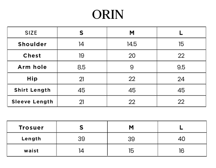Orin Size Chart