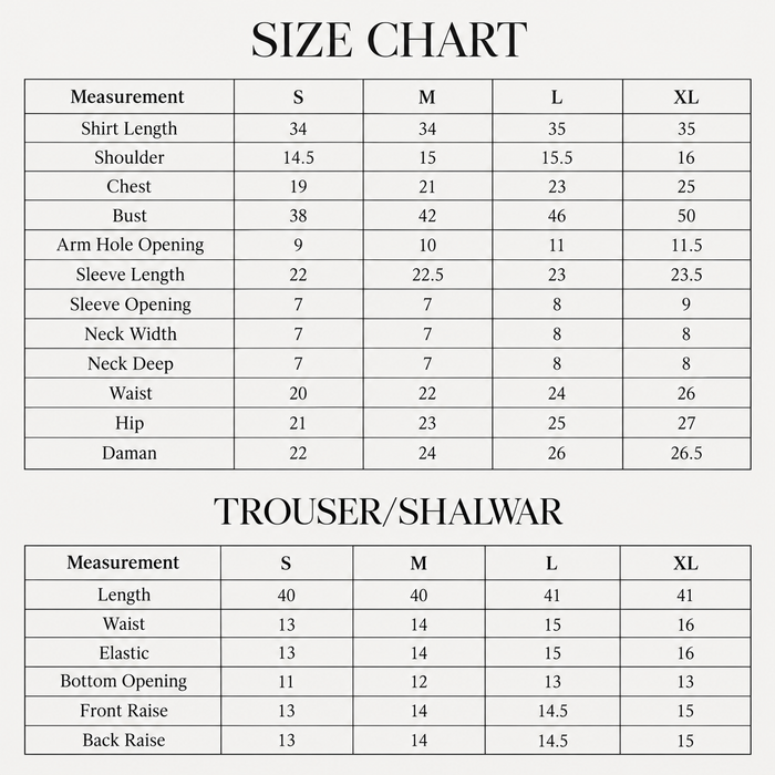 Pave Size Chart