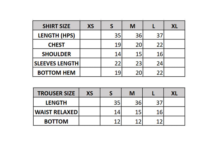 RAVEN Size Chart