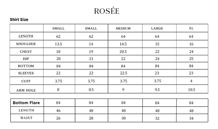 ROSÉE Size Chart