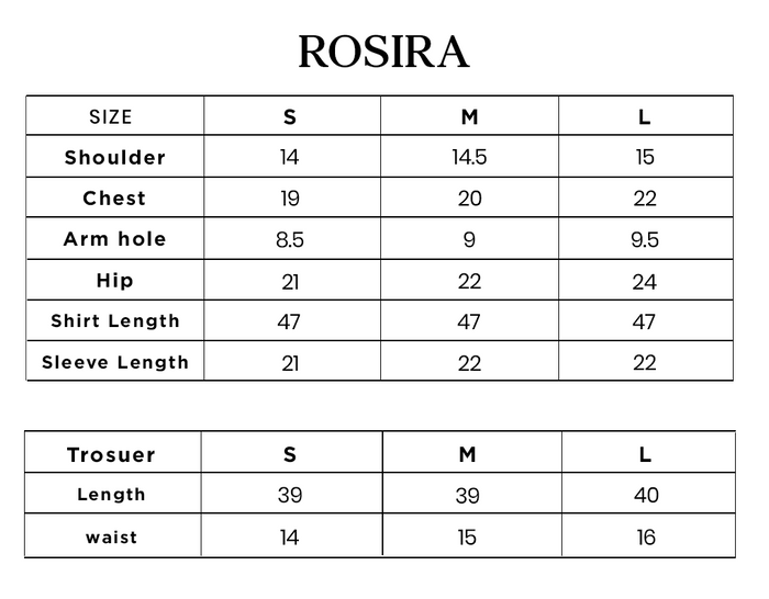 Rosira Size Chart