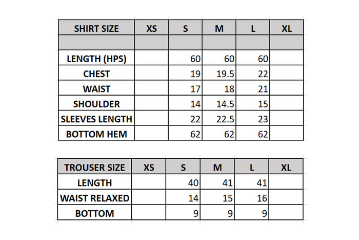 SCARLET Size Chart