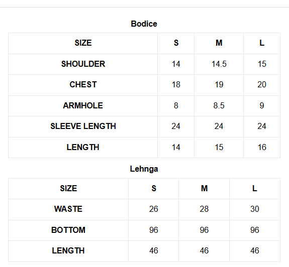 Taskheer Size Chart