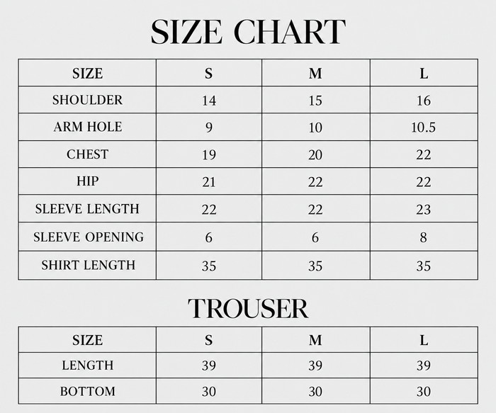 Tassy Size Chart