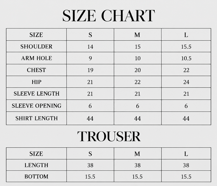 Tawny Size Chart