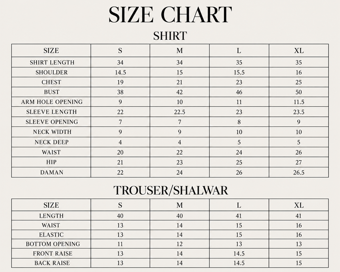 Zaina Size Chart