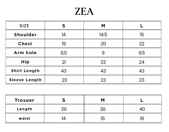Zea Size Chart