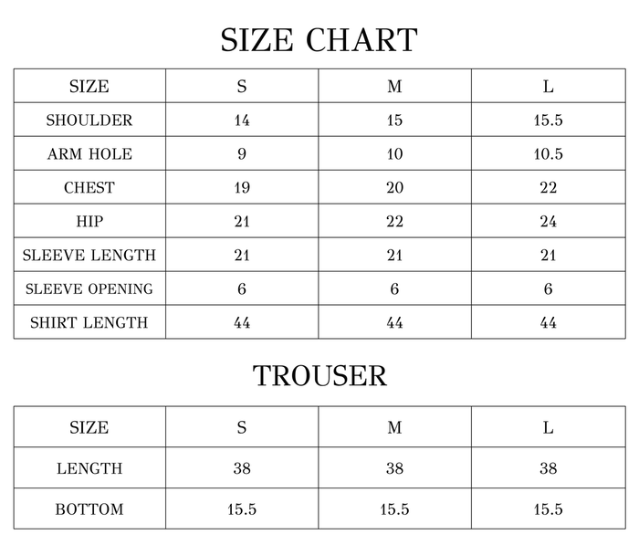 Inked Size Chart