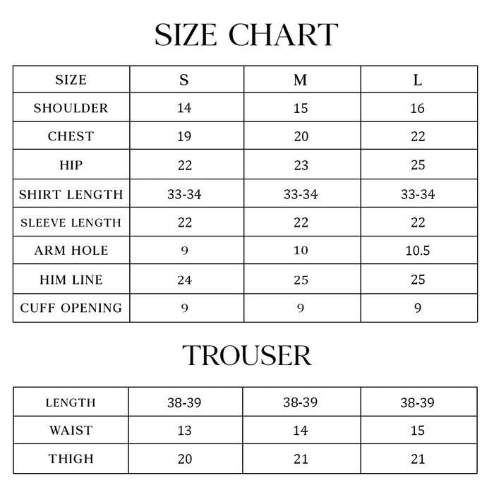 LWN-02 Size Chart